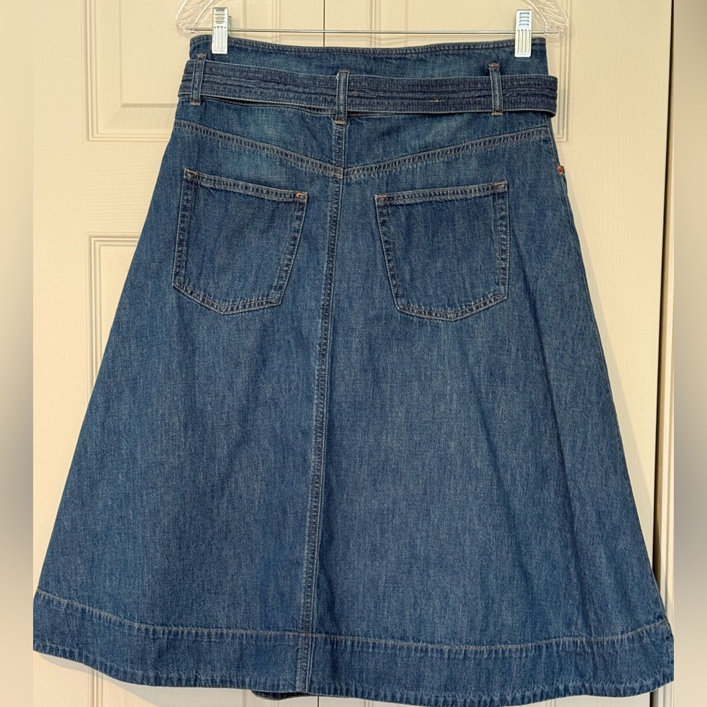 Ralph Lauren Blue Cotton, High Waisted Denim A-Line Skirt with Tie Belt  Size 8 - Picture 3 of 6